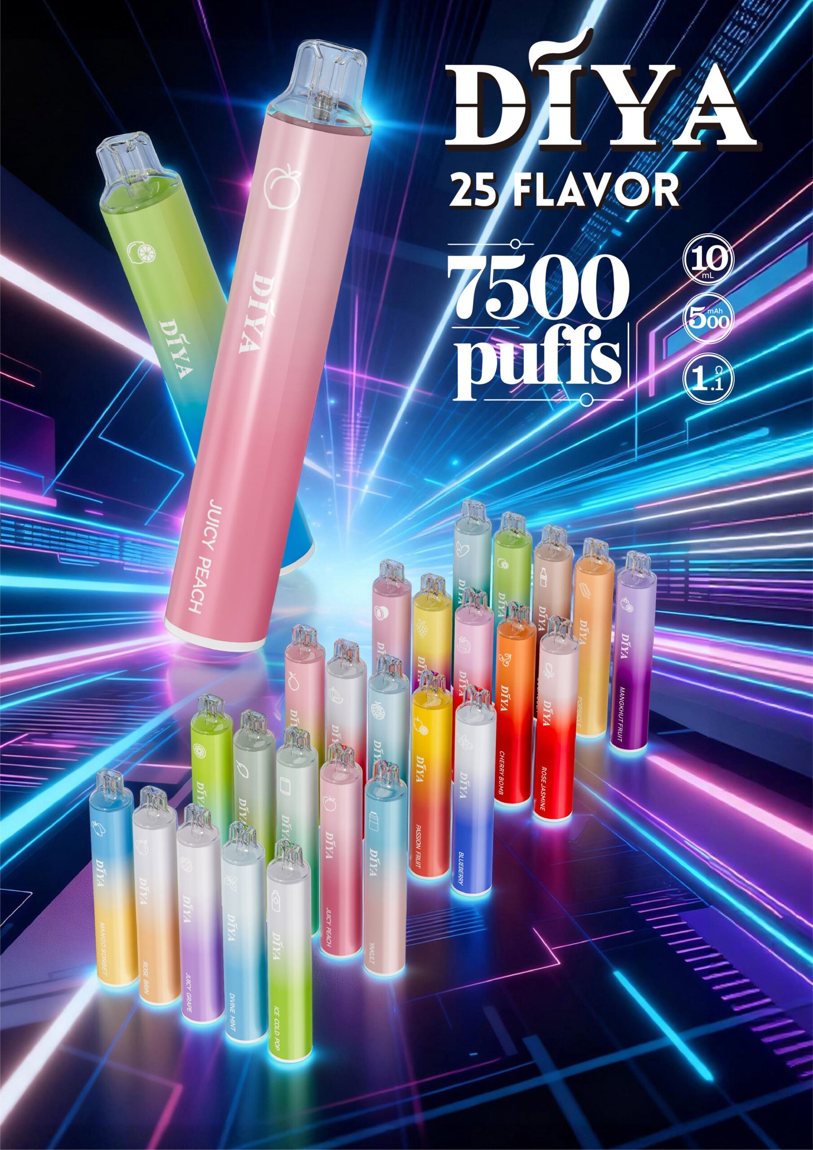 叮啞 DIYA 7500抽 進化級網狀芯技術 500mAh 瞬能快充 10ml 大容量不掉味 3% 順滑擊喉感 台灣現貨:圖片 2