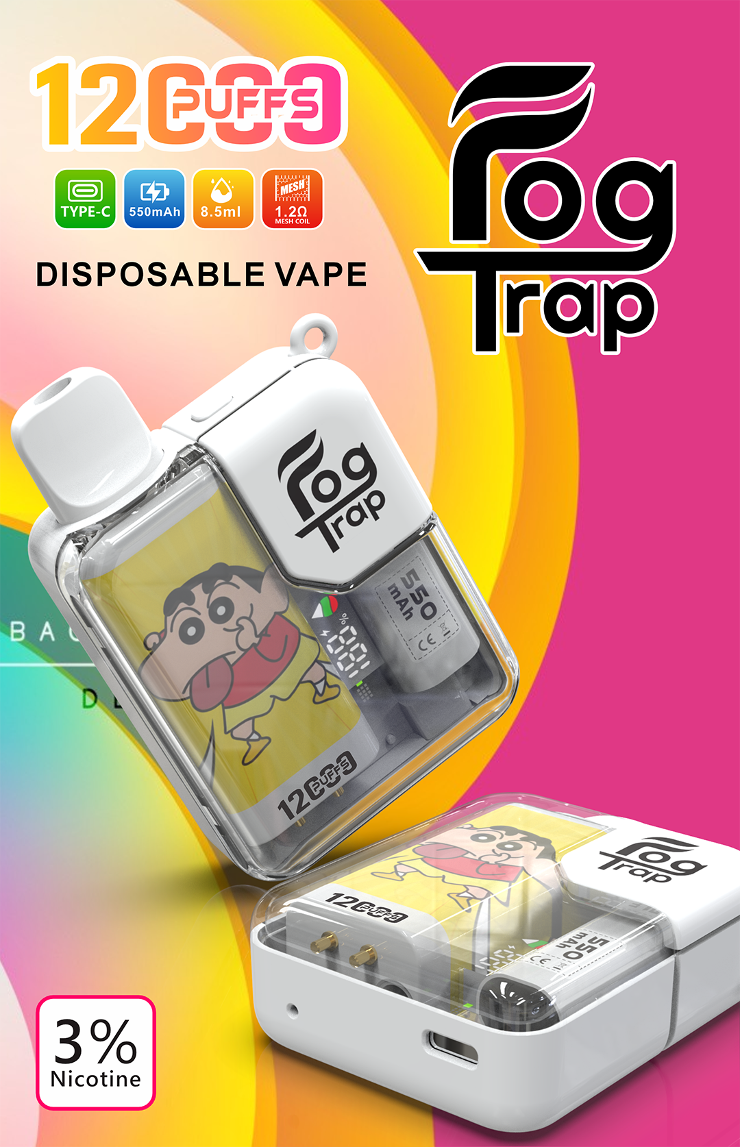 Fog Trap 12000口 潮流霧化機 蠟筆小新 × LABUBU 絢麗塗裝 搭載 LCD 智控實時儀表板 超人氣聯名【買10贈1】 台灣現貨秒發:圖片 4