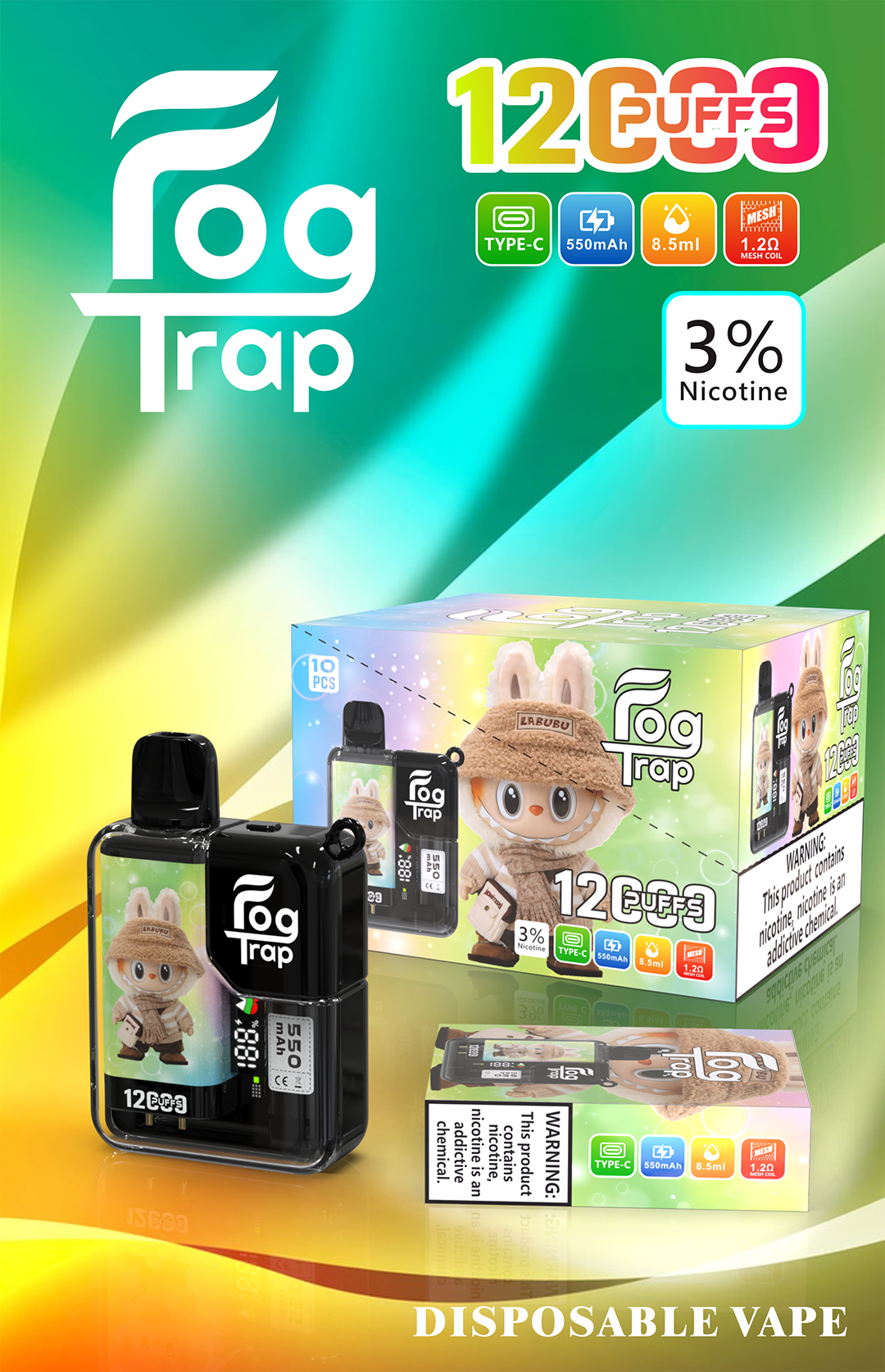 Fog Trap 12000口 潮流霧化機 蠟筆小新 × LABUBU 絢麗塗裝 搭載 LCD 智控實時儀表板 超人氣聯名【買10贈1】 台灣現貨秒發:圖片 3